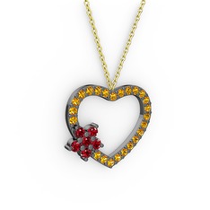 Garnet ve sitrin 925 ayar siyah rodyum kaplama gümüş kolye (40 cm altın rolo zincir)