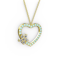 Swarovski ve akuamarin 925 ayar altın kaplama gümüş kolye (40 cm altın rolo zincir)