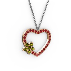 Maita Kalp Kolye - Peridot ve garnet 14 ayar rose altın kolye (40 cm gümüş rolo zincir) #1qomfkc