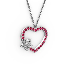 Maita Kalp Kolye - Pırlanta ve rodolit garnet 18 ayar beyaz altın kolye (0.216 karat, 40 cm gümüş rolo zincir) #1qoo201