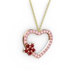 Garnet ve pembe kuvars 8 ayar rose altın kolye (40 cm gümüş rolo zincir)