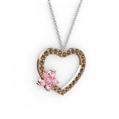 Maita Kalp Kolye - Pembe kuvars ve dumanlı kuvars 8 ayar rose altın kolye (40 cm gümüş rolo zincir) #1qrmvx3