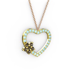 Maita Kalp Kolye - Dumanlı kuvars ve akuamarin 14 ayar altın kolye (40 cm rose altın rolo zincir) #1r2yor6