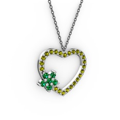 Yeşil kuvars ve peridot 14 ayar beyaz altın kolye (40 cm gümüş rolo zincir)