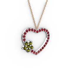 Peridot ve garnet 8 ayar beyaz altın kolye (40 cm rose altın rolo zincir)