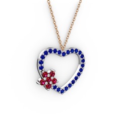 Rodolit garnet ve lab safir 14 ayar beyaz altın kolye (40 cm rose altın rolo zincir)