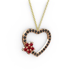 Garnet ve siyah zirkon 18 ayar rose altın kolye (40 cm altın rolo zincir)