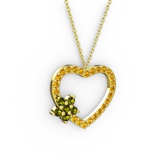 Maita Kalp Kolye - Peridot ve sitrin 14 ayar altın kolye (40 cm altın rolo zincir) #1suju0i