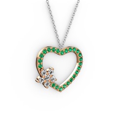 Maita Kalp Kolye - Swarovski ve yeşil kuvars 18 ayar rose altın kolye (40 cm beyaz altın rolo zincir) #1syhp0y