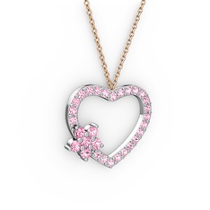 Pembe kuvars 925 ayar gümüş kolye (40 cm rose altın rolo zincir)