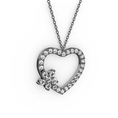Maita Kalp Kolye - Pırlanta ve swarovski 925 ayar siyah rodyum kaplama gümüş kolye (0.216 karat, 40 cm gümüş rolo zincir) #1tso6dp