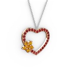 Maita Kalp Kolye - Sitrin ve garnet 8 ayar rose altın kolye (40 cm gümüş rolo zincir) #1u8jszq
