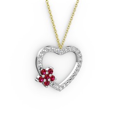 Rodolit garnet ve beyaz zirkon 14 ayar beyaz altın kolye (40 cm altın rolo zincir)