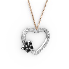 Maita Kalp Kolye - Siyah zirkon ve swarovski 925 ayar gümüş kolye (40 cm rose altın rolo zincir) #1ui4g79