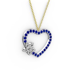 Swarovski ve lab safir 18 ayar beyaz altın kolye (40 cm altın rolo zincir)