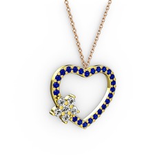 Maita Kalp Kolye - Swarovski ve lab safir 925 ayar altın kaplama gümüş kolye (40 cm gümüş rolo zincir) #1uk67bk