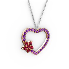 Rodolit garnet ve ametist 14 ayar rose altın kolye (40 cm beyaz altın rolo zincir)