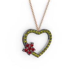 Maita Kalp Kolye - Garnet ve peridot 925 ayar siyah rodyum kaplama gümüş kolye (40 cm rose altın rolo zincir) #1vphe7e