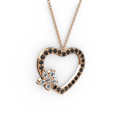 Maita Kalp Kolye - Pırlanta ve siyah zirkon 8 ayar rose altın kolye (0.216 karat, 40 cm rose altın rolo zincir) #1wkv8uh