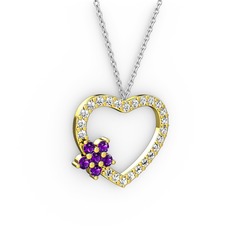 Ametist ve swarovski 925 ayar altın kaplama gümüş kolye (40 cm beyaz altın rolo zincir)