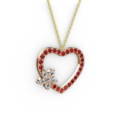 Beyaz zirkon ve garnet 18 ayar rose altın kolye (40 cm altın rolo zincir)