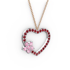 Pembe kuvars ve garnet 925 ayar gümüş kolye (40 cm rose altın rolo zincir)