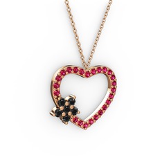 Maita Kalp Kolye - Siyah zirkon ve rodolit garnet 8 ayar rose altın kolye (40 cm gümüş rolo zincir) #1xn1ndr