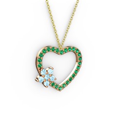 Maita Kalp Kolye - Akuamarin ve yeşil kuvars 14 ayar rose altın kolye (40 cm altın rolo zincir) #1xw4knn