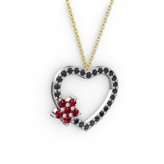 Garnet ve siyah zirkon 925 ayar gümüş kolye (40 cm gümüş rolo zincir)
