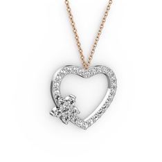 Beyaz zirkon ve pırlanta 14 ayar beyaz altın kolye (0.36 karat, 40 cm rose altın rolo zincir)