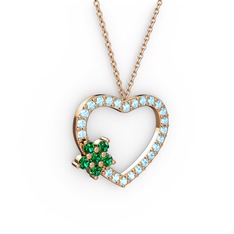Maita Kalp Kolye - Yeşil kuvars ve akuamarin 925 ayar rose altın kaplama gümüş kolye (40 cm gümüş rolo zincir) #1ygbei