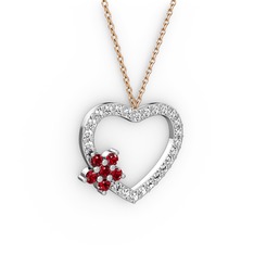 Garnet ve pırlanta 14 ayar beyaz altın kolye (0.36 karat, 40 cm rose altın rolo zincir)