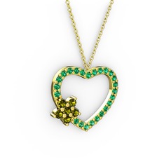 Maita Kalp Kolye - Peridot ve yeşil kuvars 8 ayar altın kolye (40 cm altın rolo zincir) #1ywgvvo
