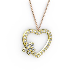 Swarovski ve pırlanta 925 ayar altın kaplama gümüş kolye (0.36 karat, 40 cm rose altın rolo zincir)