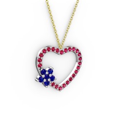 Lab safir ve rodolit garnet 18 ayar beyaz altın kolye (40 cm altın rolo zincir)