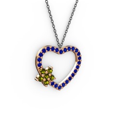 Peridot ve lab safir 18 ayar rose altın kolye (40 cm gümüş rolo zincir)