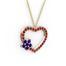 Lab safir ve garnet 14 ayar rose altın kolye (40 cm gümüş rolo zincir)