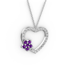 Maita Kalp Kolye - Ametist ve swarovski 14 ayar beyaz altın kolye (40 cm beyaz altın rolo zincir) #4npfzg