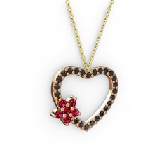 Rodolit garnet ve siyah zirkon 8 ayar rose altın kolye (40 cm altın rolo zincir)