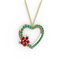 Rodolit garnet ve yeşil kuvars 8 ayar rose altın kolye (40 cm altın rolo zincir)