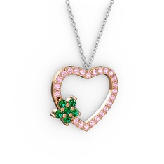 Maita Kalp Kolye - Yeşil kuvars ve pembe kuvars 18 ayar rose altın kolye (40 cm beyaz altın rolo zincir) #5tgnxo