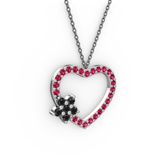 Siyah zirkon ve rodolit garnet 8 ayar beyaz altın kolye (40 cm gümüş rolo zincir)