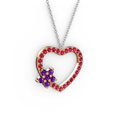 Maita Kalp Kolye - Ametist ve rodolit garnet 8 ayar rose altın kolye (40 cm beyaz altın rolo zincir) #6bc9uj