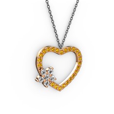 Maita Kalp Kolye - Pırlanta ve sitrin 14 ayar rose altın kolye (0.216 karat, 40 cm gümüş rolo zincir) #6h2w8y