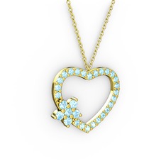 Akuamarin 925 ayar altın kaplama gümüş kolye (40 cm altın rolo zincir)