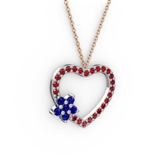 Maita Kalp Kolye - Lab safir ve garnet 18 ayar beyaz altın kolye (40 cm rose altın rolo zincir) #6ndkiu