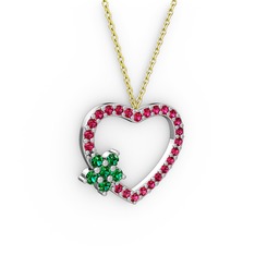 Yeşil kuvars ve rodolit garnet 18 ayar beyaz altın kolye (40 cm altın rolo zincir)