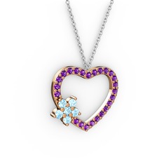 Maita Kalp Kolye - Akuamarin ve ametist 18 ayar rose altın kolye (40 cm beyaz altın rolo zincir) #71x0bn