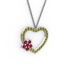 Maita Kalp Kolye - Rodolit garnet ve peridot 18 ayar beyaz altın kolye (40 cm gümüş rolo zincir) #7j23nj