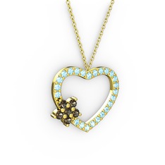 Maita Kalp Kolye - Dumanlı kuvars ve akuamarin 8 ayar altın kolye (40 cm gümüş rolo zincir) #7uxv0e